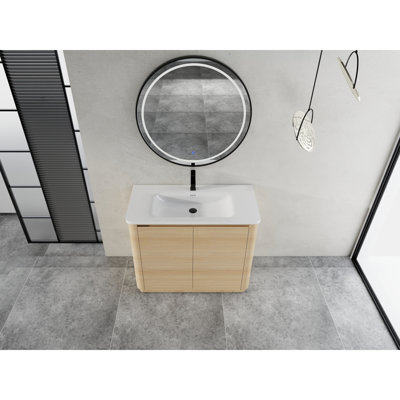 Meuble-lavabo autoportant de 40 po avec lavabo en céramique blanche et 2 portes à fermeture douce, emballage KD, contreplaqué