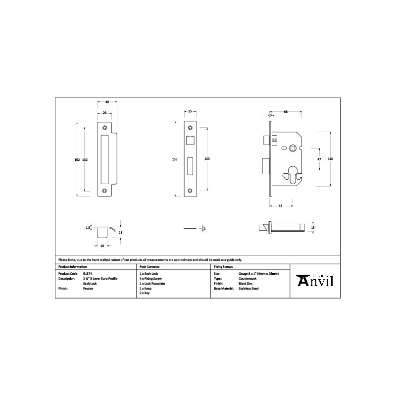 Euro Profile Sash Lock, Pewter Patina