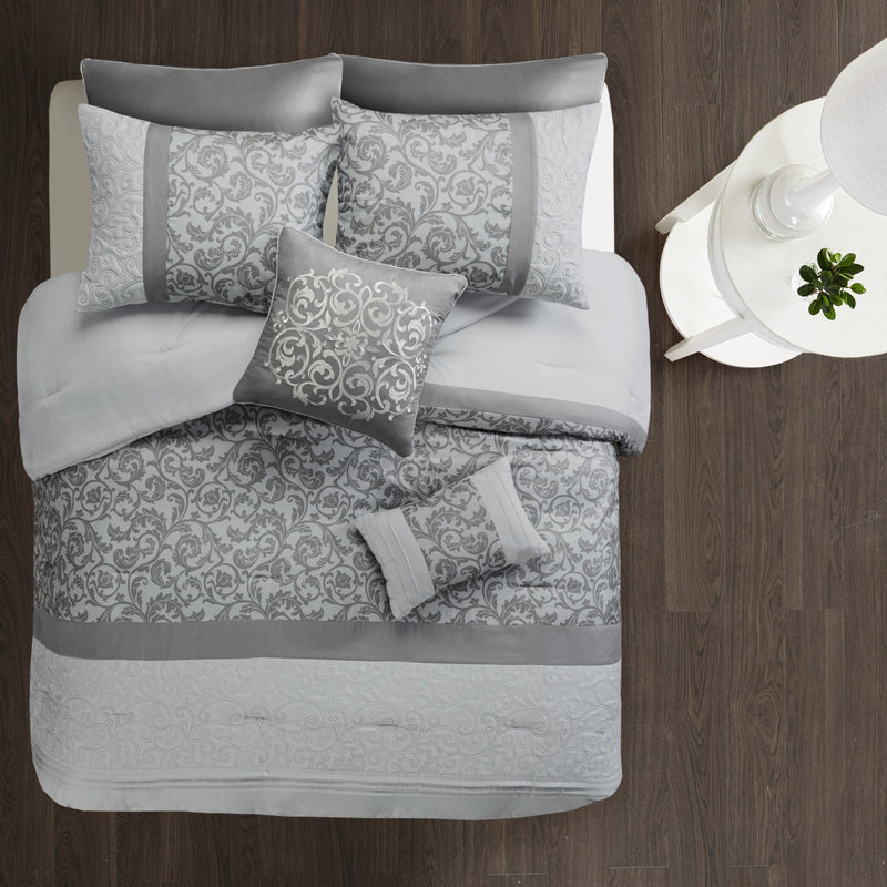 Grey King Comforter 8 Piece - Elegant Style, , 100% Bedding Transitional, , Machine Washable