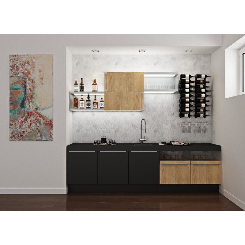 Support à verres à vin mural Kjirsten, Noir chromé, 4" H x 13" W x 6.25" D