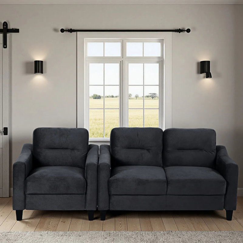 Ensemble de canapé de salon 2 pièces pour causeuse en velours de 54 po avec coussins épaissis et fauteuil simple rembourré