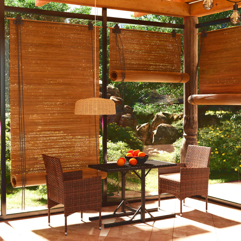  Dining Set Brown, Cream White Poly Rattan, Powder-Coated Steel, Glass, Brown