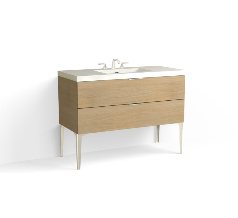 Avila 48" W Freestanding Single Bathroom Vanity with Dean Leg, Matte White/8" Widespread, Biondo, Polished Nickel