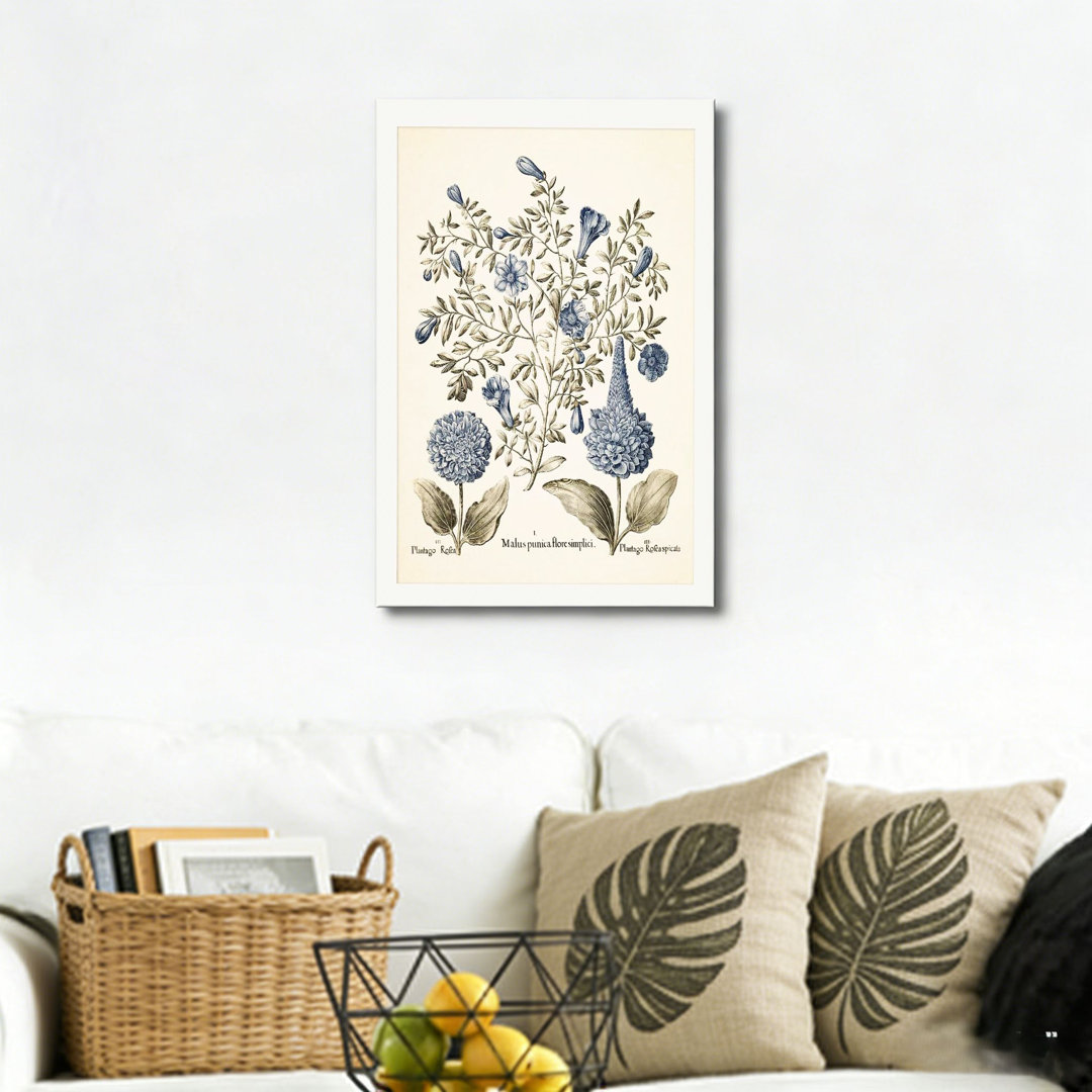 Retro Blue Hydrangea Botanical Prints, Canvas Wall Art, Built-In Wooden Frame Support For Bedroom, 16 X 24 Inch