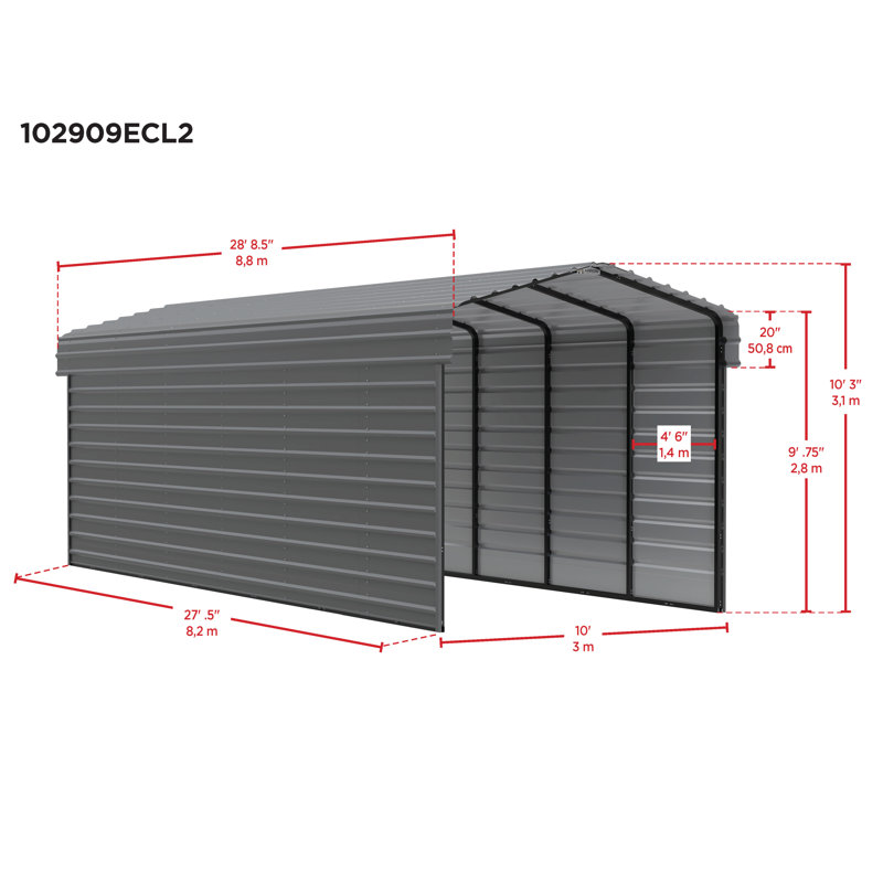 Charcoal Steel Peak Carport with 2-Sided Enclosure