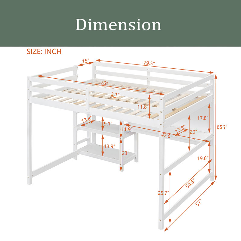 Lemond Kids Loft Bed, Full, White