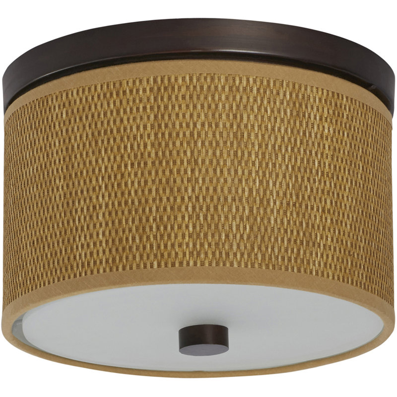 Plafonnier encastré 2 lumières Denning, Bronze huilé, H 6,25 po x l 10 po x P 10 po, Tissage blanc
