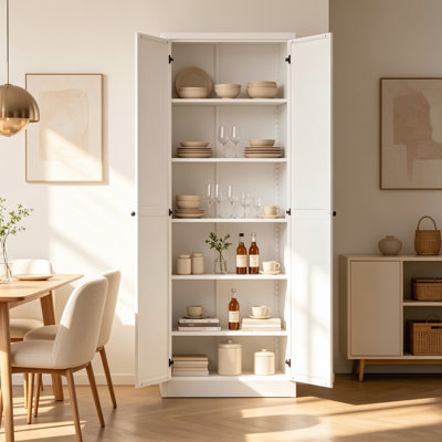 Armoire de cuisine en métal blanc de 183 cm de haut avec portes, meuble de rangement autoportant robuste doté de 5 étagères réglables et d'un assemblage sans outil pour la cuisine, le garde-manger et la salle de bain