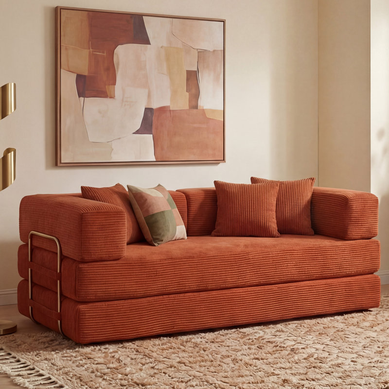 65Inch Floor Sofa Bed, 5-In-1 Convertible Sleeper Sofa With Removable Armrests, Corduroy Fabric Sofa Couch, No Assembly Required For Living Room, Dorm, Studio