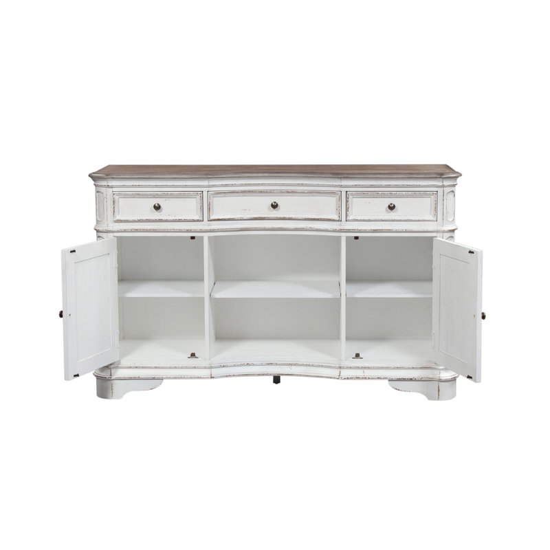 White Traditional Mirrored Server with Oak and Birch Veneers