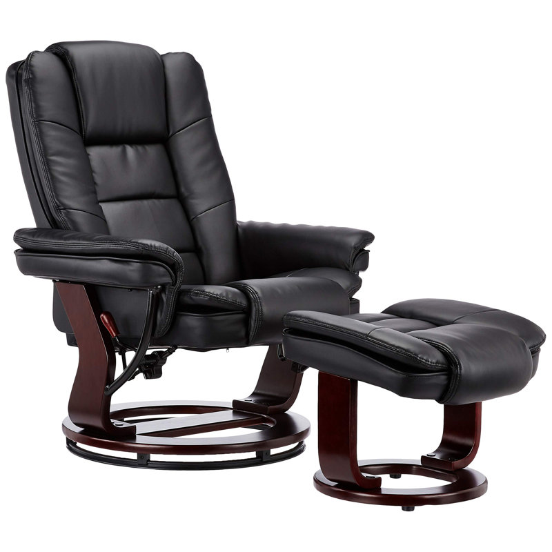 Black Faux Leather Swivel Recliner with Ottoman