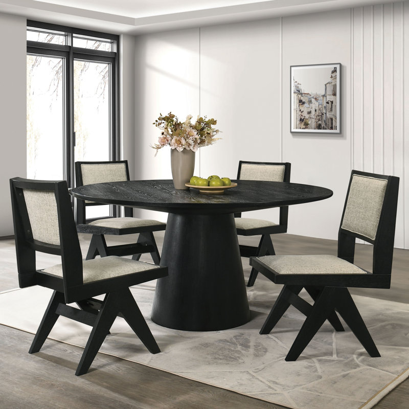 Euna Round Dining Table Set, 30" H x 59" W x 59" L, 5 Pieces: Table, 4 Chairs