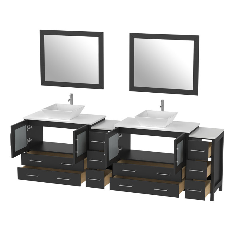  Framed 96" Double Bathroom Vanity Set with Mirror, Espresso