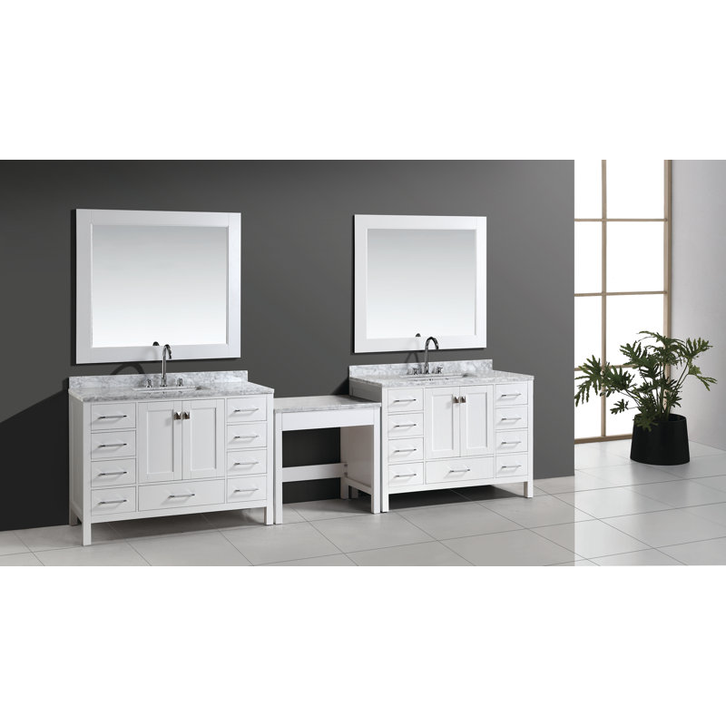 Ensemble de meuble-lavabo de salle de bain double 126 po avec miroir Carrasquillo, Blanc