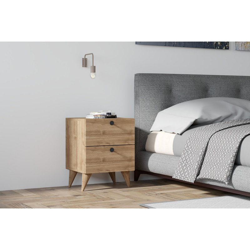 Table de chevet 2 tiroirs Orinda, Brun