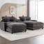Canapé modulaire gris de 111 po avec deux coussins doubles amovibles, porte-gobelets, ports et boîte de rangement 4 coussins en chenille dissimulés pour une vie confortable-56665269