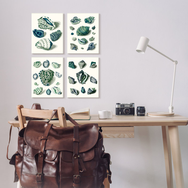 Collage bleu vert de style spirale nautique A4-017 par vision studio-ensemble de 4 impressions, Giclée encadrée noir minuit