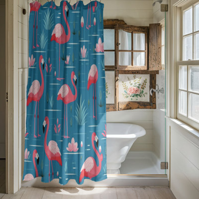 Rideau de douche standard 1 pièce Island Flamingo