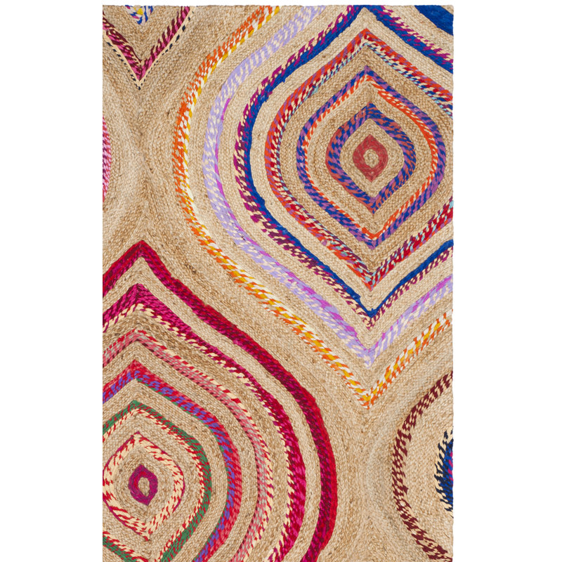 Abhay Hand Woven Jute/Chindi Geometric Rug in Natural, Rectangle 6' x 9'