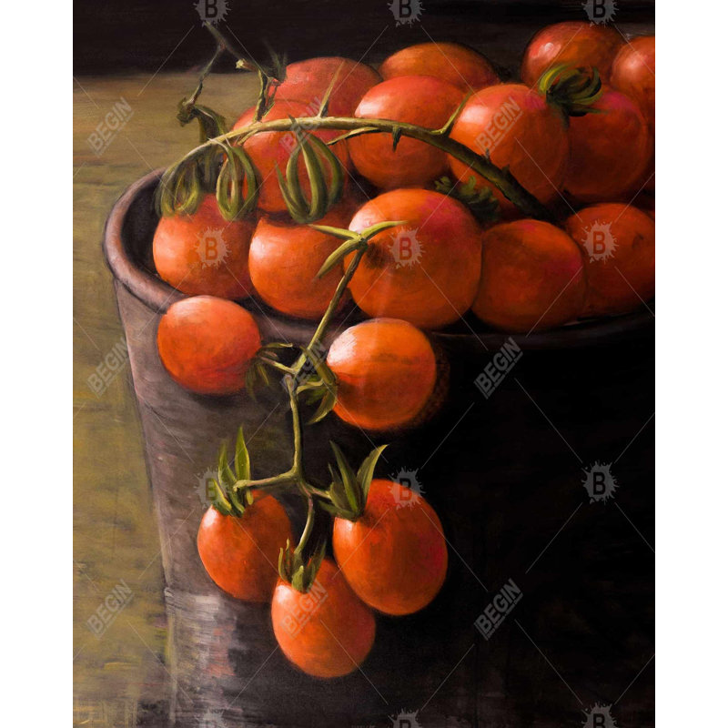 Seau de tomates cerises, reproduction sur toile