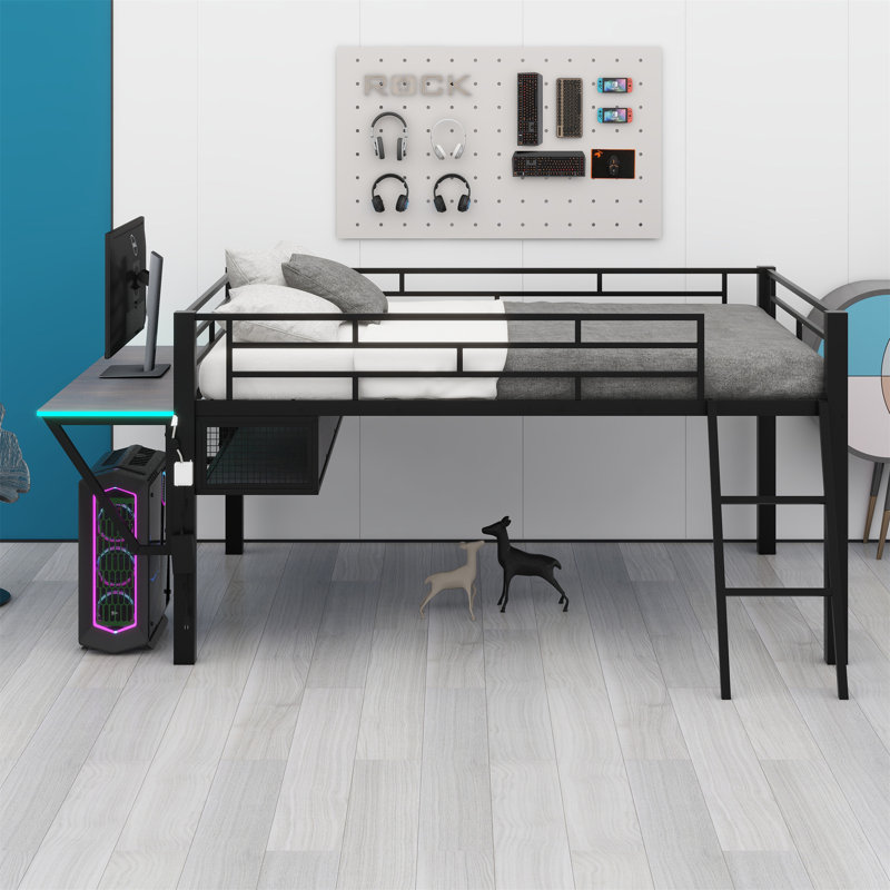 Lit mezzanine avec bureau Gaming, DEL