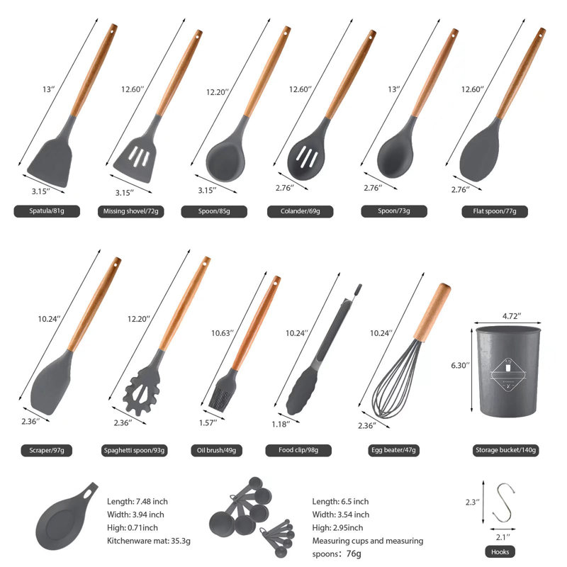 Ensemble d'ustensiles de cuisine de 33 pièces Genkent, Noir gris