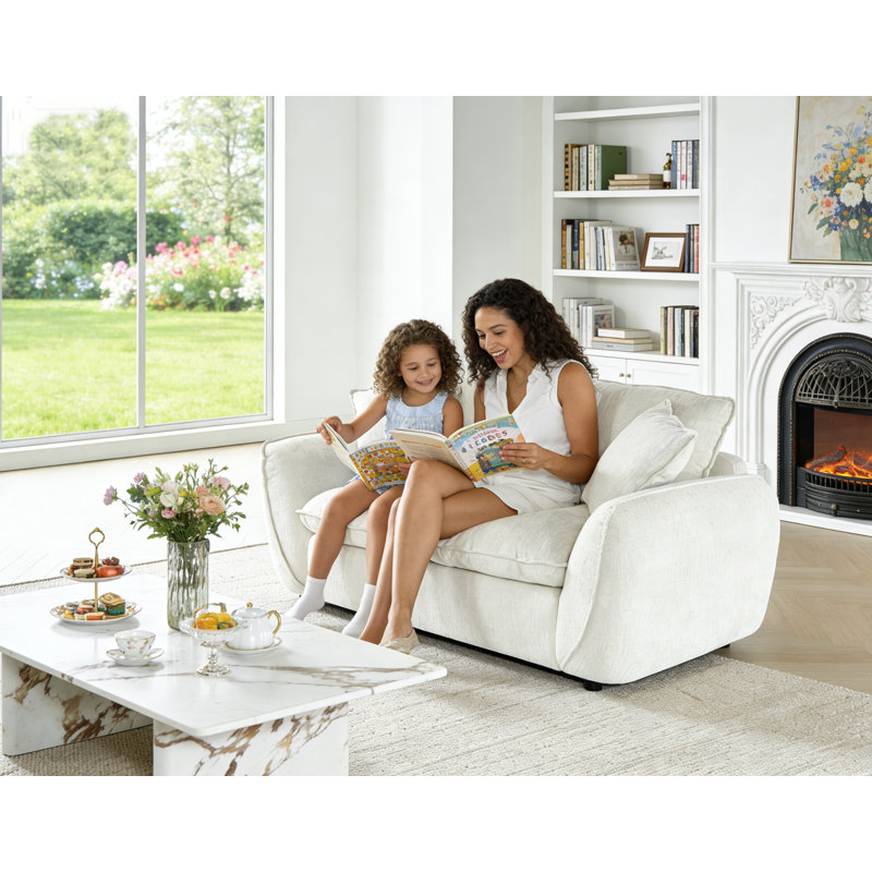Canapé en chenille de 75 po de largeur avec coussins moelleux, Blanc