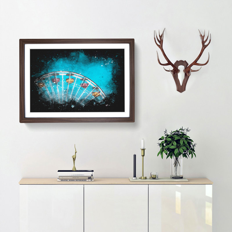 Santa Monica Pier Ferris Wheel - Picture Frame Graphic Art, 62cm H x 87cm W x 2cm D, Walnut Framed