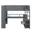 Lit mezzanine double pour jouer, comprenant un bureau, plusieurs tablettes de rangement et une station de charge