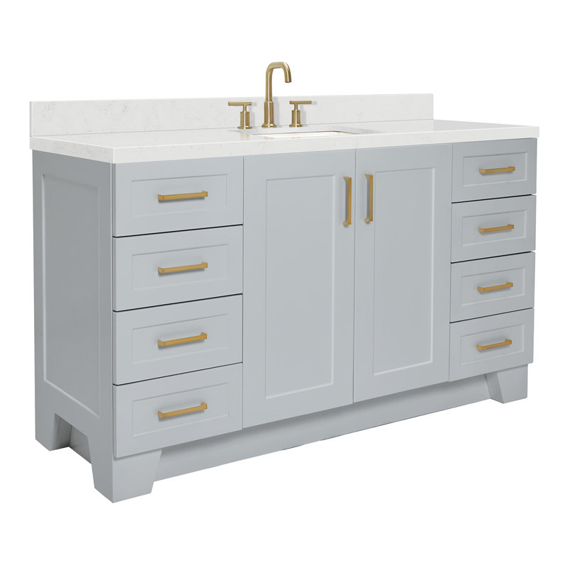 61 IN.  Single Bathroom Vanity, Gray, Rectangle, Carrara Quartz