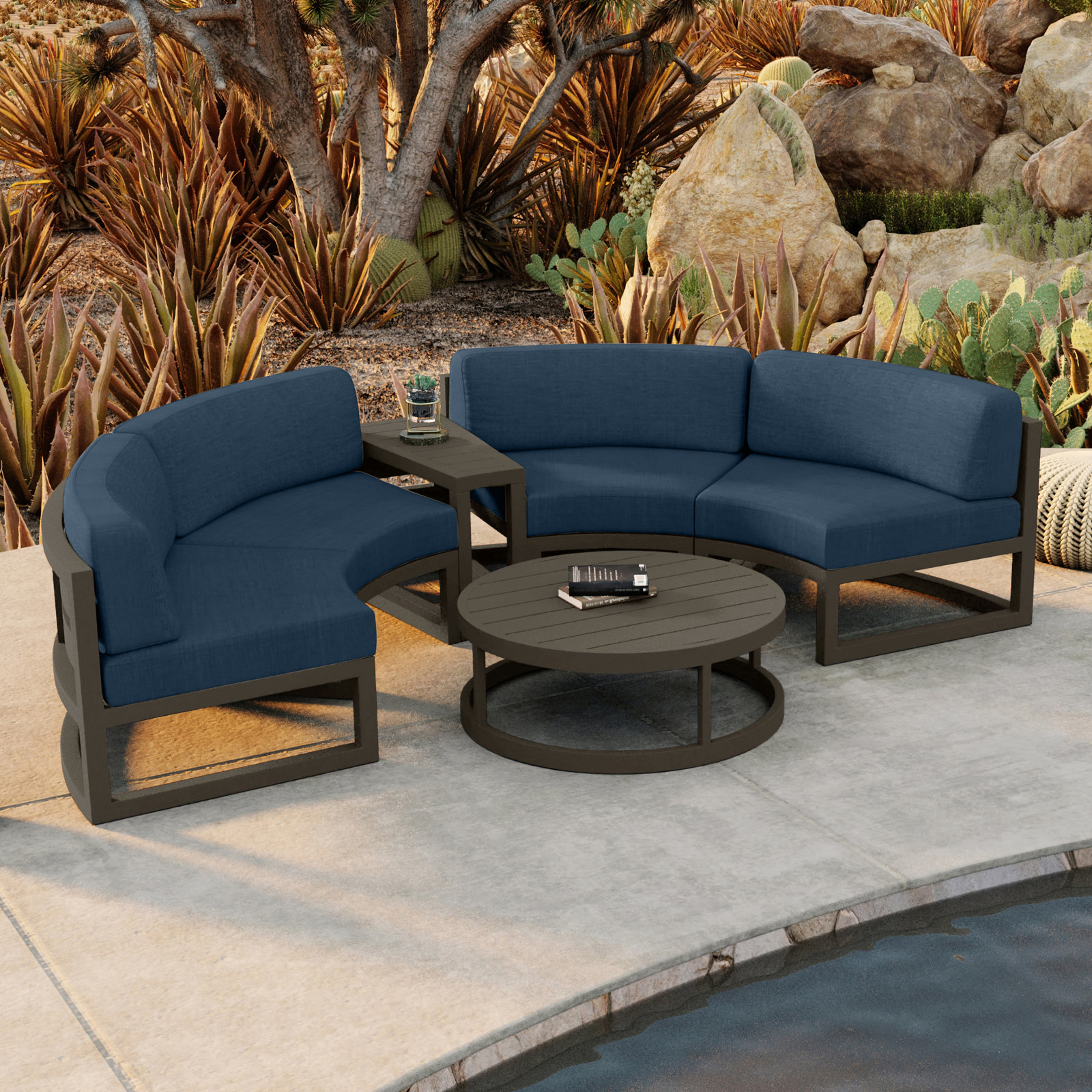 Bergeron 4 - Person Patio Conversation Set with Cushions, Spectrum Indigo Sunbrella®, Slate