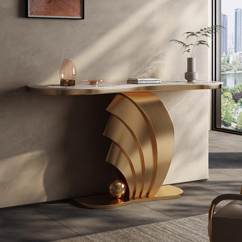 Console en pierre frittée de style italien, Doré, H 33,4 po x l 59 po x P 17,7 po
