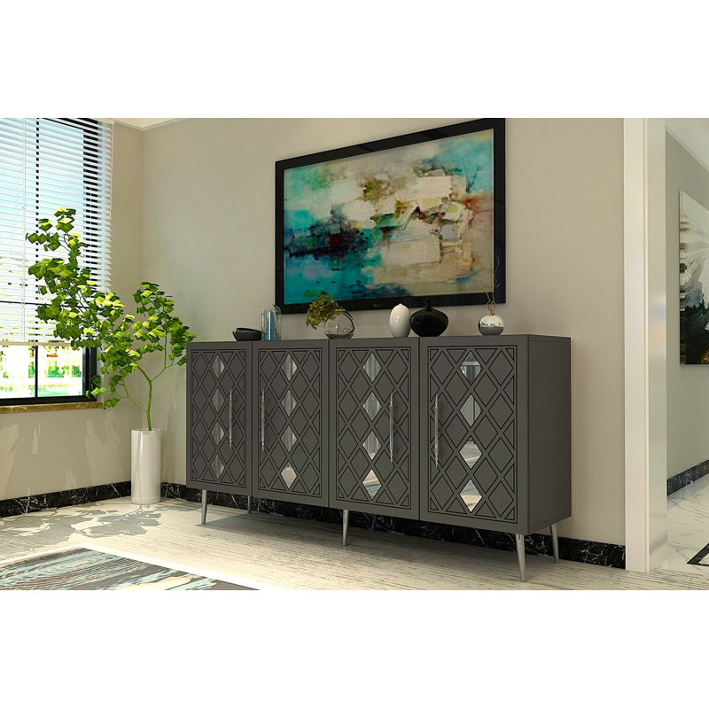 Catena Modern Console Table, Anthracite & Silver, 100% Melamine Coated Particle Board | Wall-Mountable, Multiple Shelves, Stylish Geometric Design | Perfect for Entryways & Living Rooms