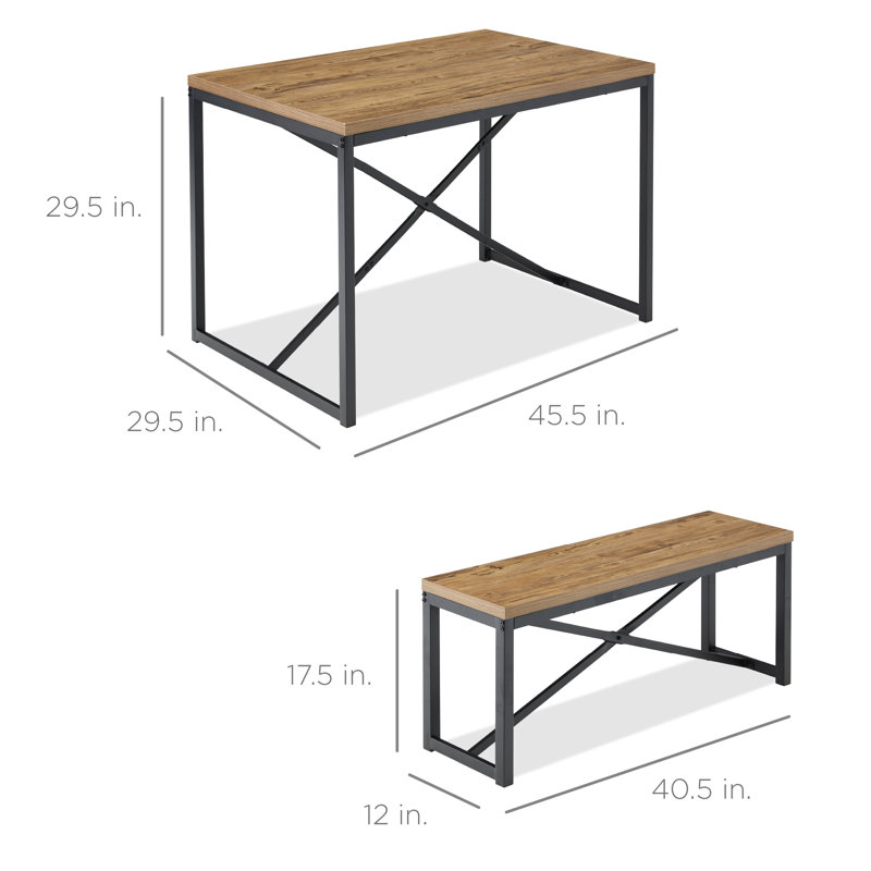 Armone Gracie Oaks 45.5in 3-Piece Bench Style Dining Furniture Set, 4-Person Dinette w/ 2 Benches, Table, Light Brown/Black