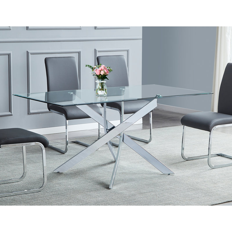 Akinleye 4 - Person Dining Set, Silver/Gray, Silver