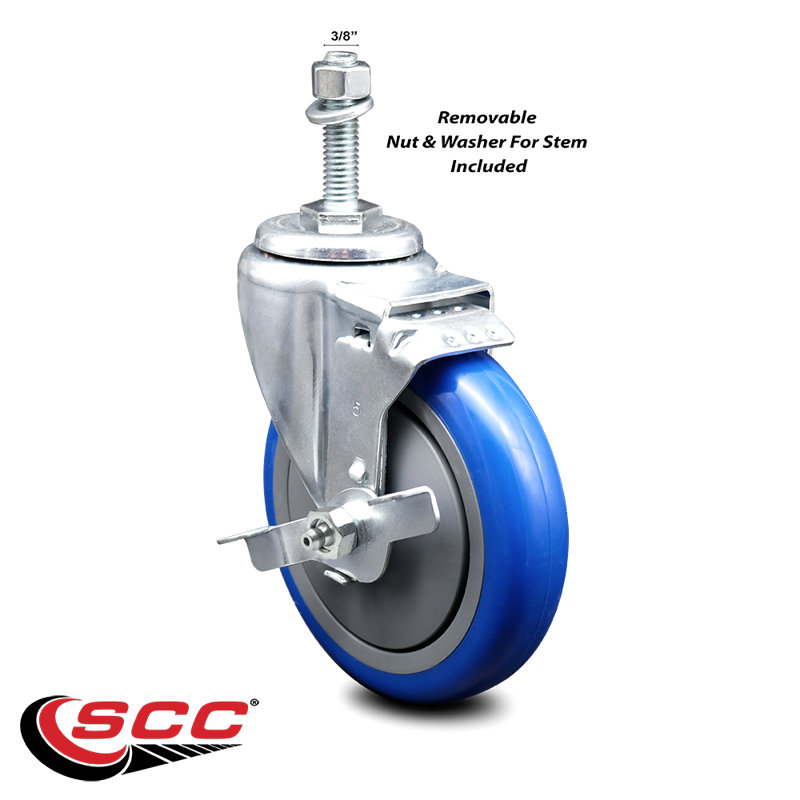 Poly Wheel Swivel 3/4 Inch Threaded Stem Caster Set with Brake