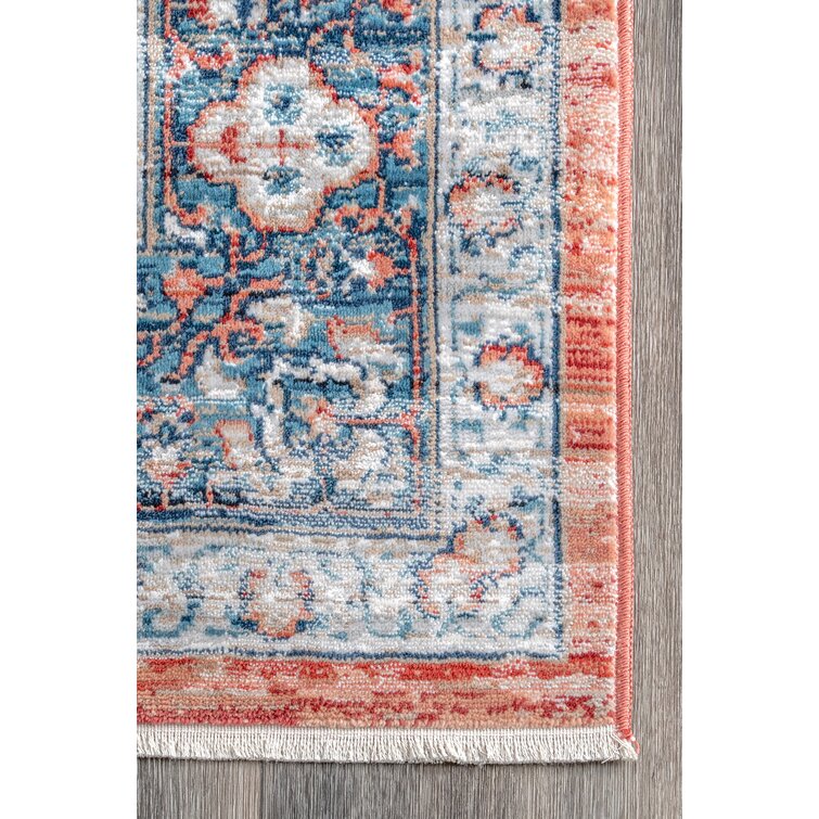 Tapis chemin oriental Power Loom, bleu et gris, 2 x 10 pi avec franges