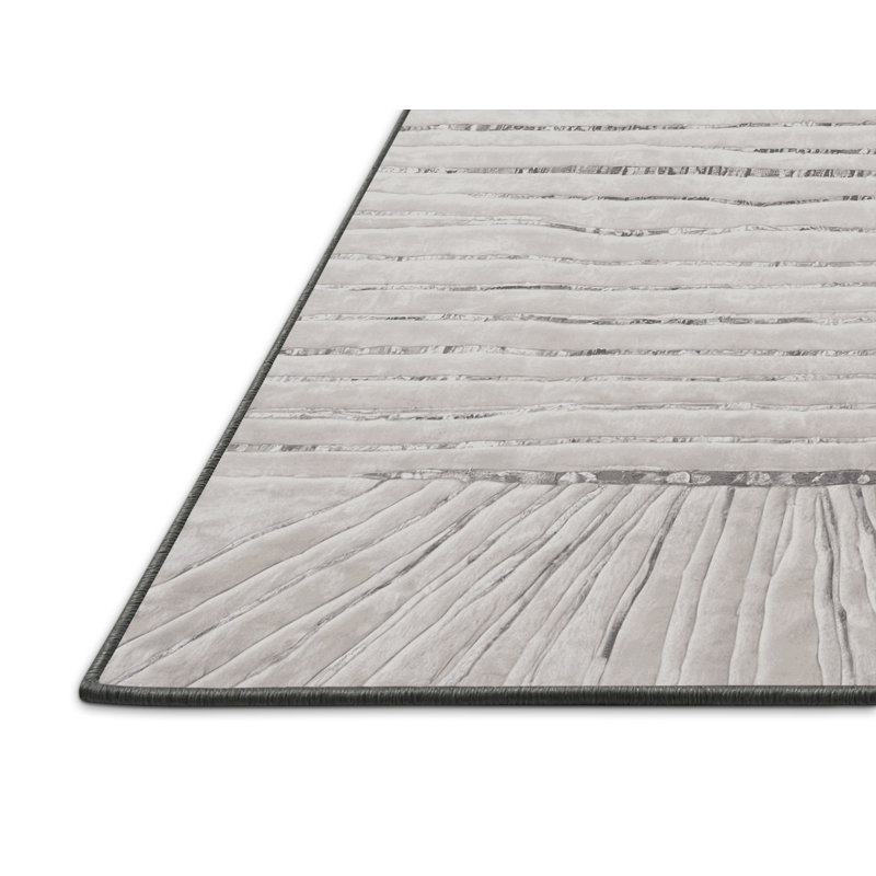 Tapis gris soyeux et moelleux, Rond 5 pi