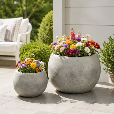 Ensemble de 2 grandes jardinières rondes avec trou de drainage pour l'intérieur et l'extérieur