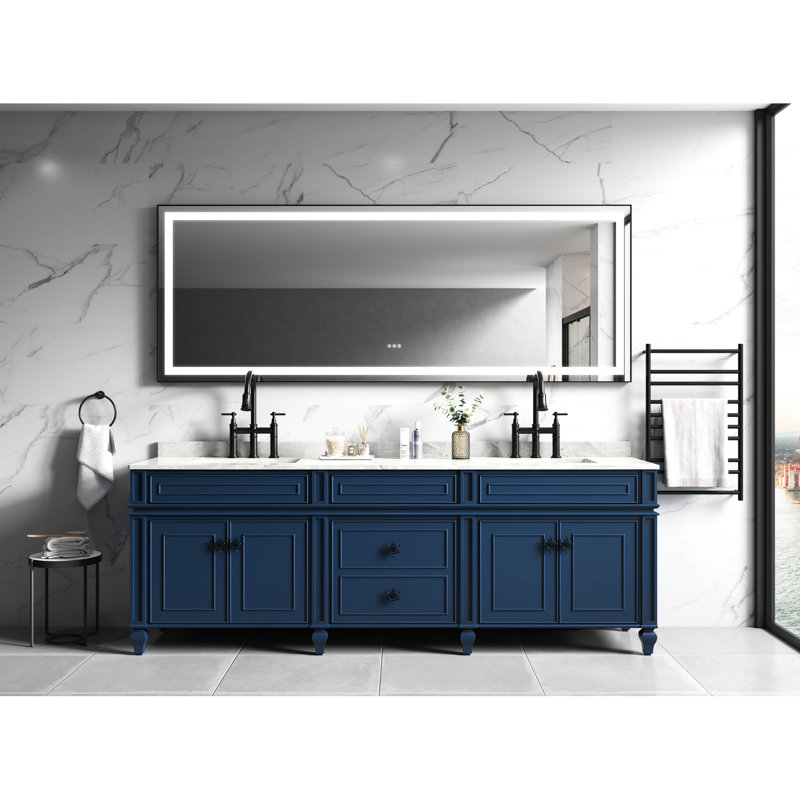 Miroir mural 118 "x 36" avec cadre en aluminium, brouillard, 3 couleurs, gradation continue, noir mat, crée un bel environnement de salle de bain
