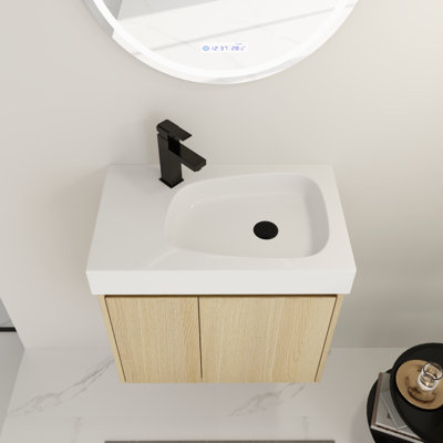 Meuble-lavabo mural 24 po avec lavabo en céramique et portes doubles