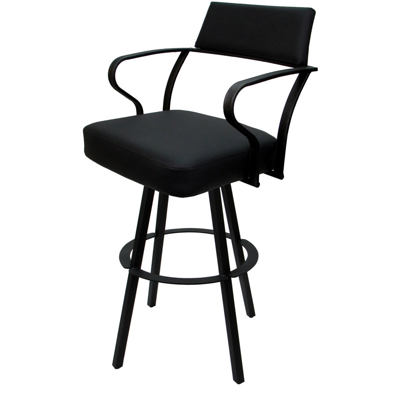 Vickky Swivel Metal Bar Stool 30" Seat On Warren Base, Black, Black