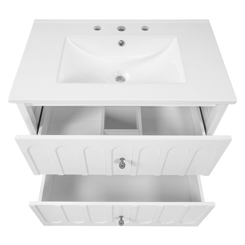 Meuble-lavabo flottant 30 po avec lavabo en céramique, Blanc
