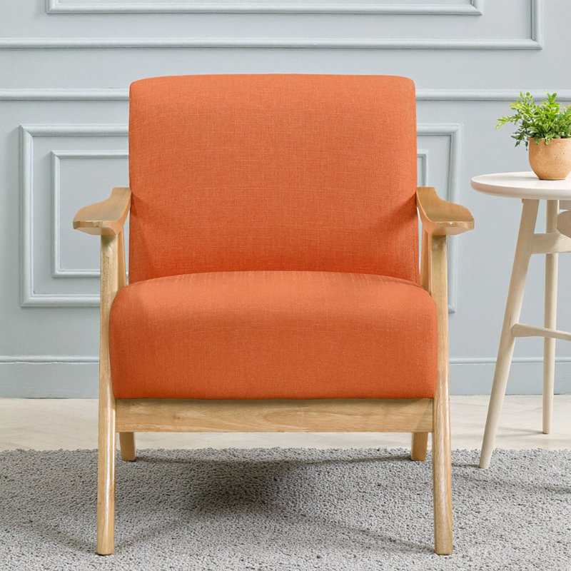 Fauteuil d'appoint en tissu rétro avec siège et dossier en bois massif rétro, Orange, Orange