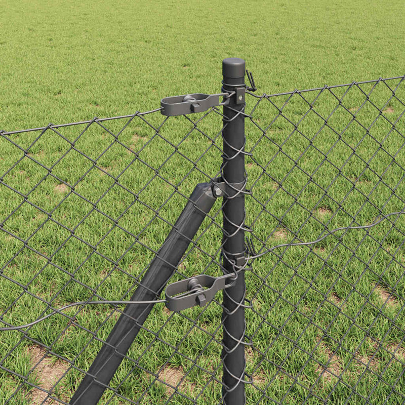 Vidaxl Chain Link Fence With Posts Steel, Grey, 40cm H x 1000cm W x 3.2cm D