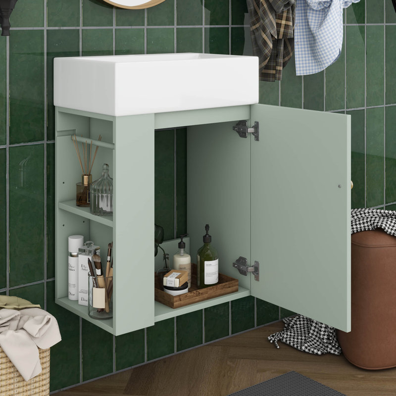 Ensemble de meuble-lavabo mural 20 po avec lavabo, meuble-lavabo mural simple 20 po avec meuble et tablette de rangement à gauche à deux niveaux