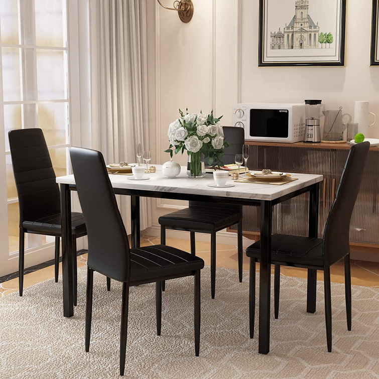 Latitude Run® Modern Style 5-Piece Faux Marble Top Dining Table Set With 4  Faux Leather Upholstered Dining Chairs & Reviews