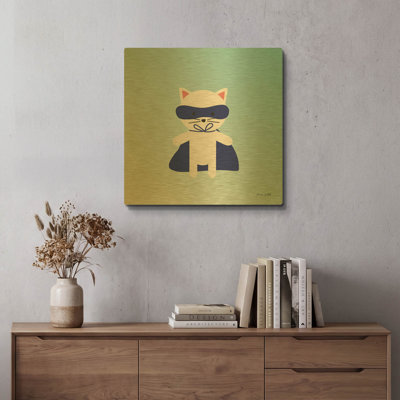 «Cat Super Hero» par Ann Kelle, art mural en métal doré, 24 po x 24 po