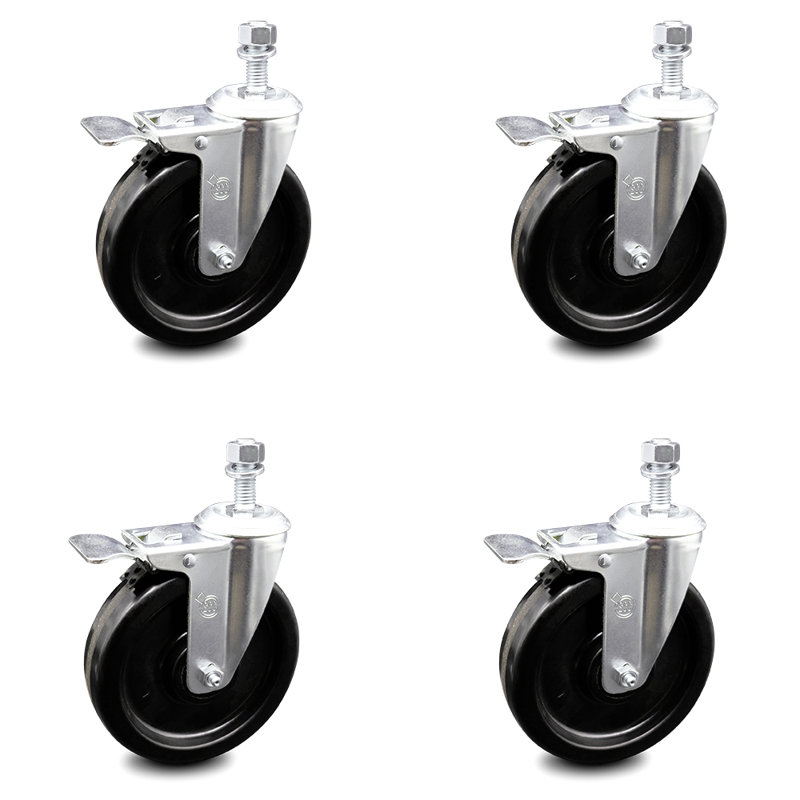 Ensemble de roulettes à tige filetée pivotante 6 pouces 6 mm avec frein Total Lock