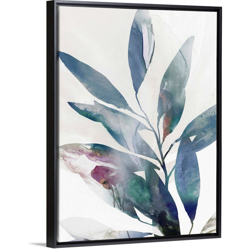 Indigo Sprig II, art mural sur toile, H 34 po x l 26 po, Toile avec cadre noir